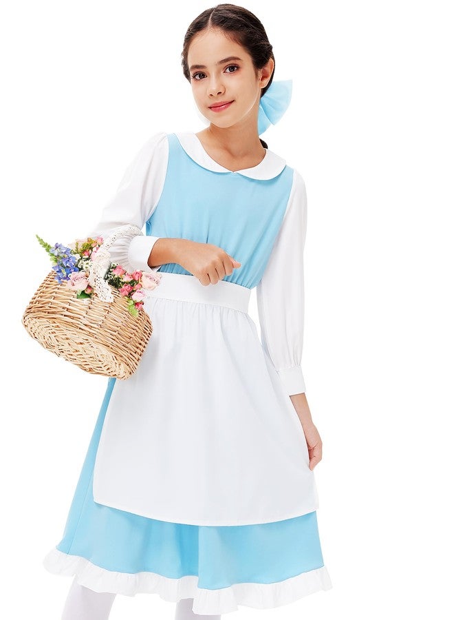 Deerose Girls Blue Princess Dresses Halloween Belle Dress Long Sleeve Village Fancy Maid Clothes 13-14 Years - Image 1